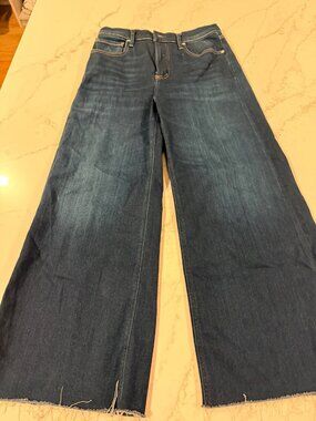 Citizens of Humanity Ayla Raw Hem Crop Wide Leg Jeans Dark Indigo Size 27